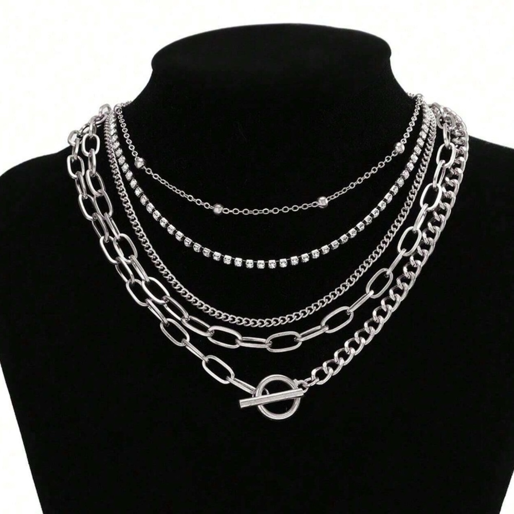Luxe Silver Tone Multilayer Statement Chain Necklace - Picture 2 of 3